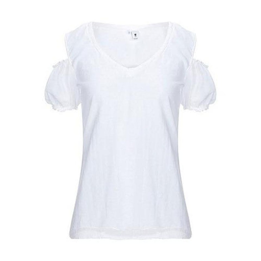 NWT $235 European Culture White Cold Shoulder Puff‎ Sleeve V-Neck Top Small